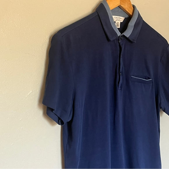 Calvin Klein Mens Polo MT Luxe Touch Performance Camisa Cotton Blue Small - Picture 3 of 8
